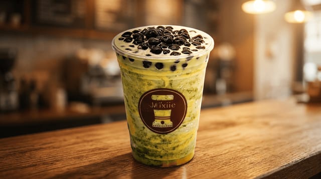 Fluffy Matcha Frappe with Crème Brûlée.